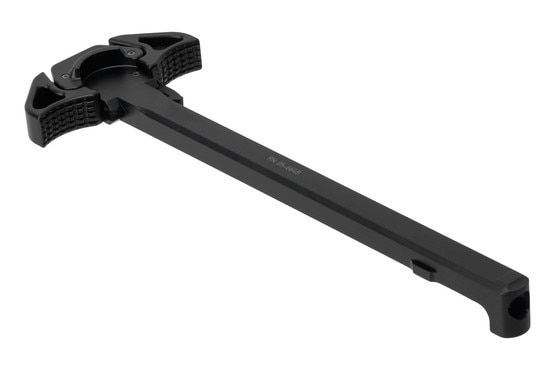 The Geissele Automatics USGI Airborne charging handle features a black anodized finish